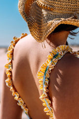Floral Ruffles V Neck One Piece Swimsuit
