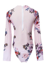 Floral Zipper Long Sleeve One Piece Swimwear