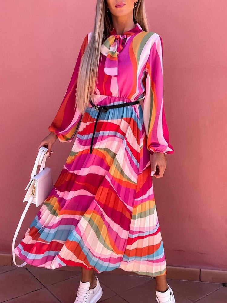 Casual Long Sleeve Colorful Loose Party Dress
