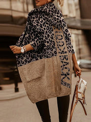 Casual Loose Leopard Hooded Knitted Cardigan Sweater