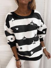 Star Color Block Casual Round Neckline Sweatshirts