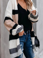 Striped Contrast Knit Cardigan Coat