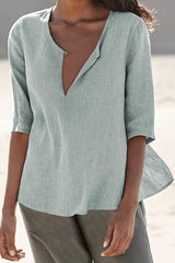 Linen V Neck Half Sleeve T Shirt