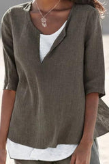 Linen V Neck Half Sleeve T Shirt