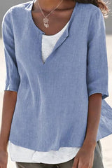 Linen V Neck Half Sleeve T Shirt