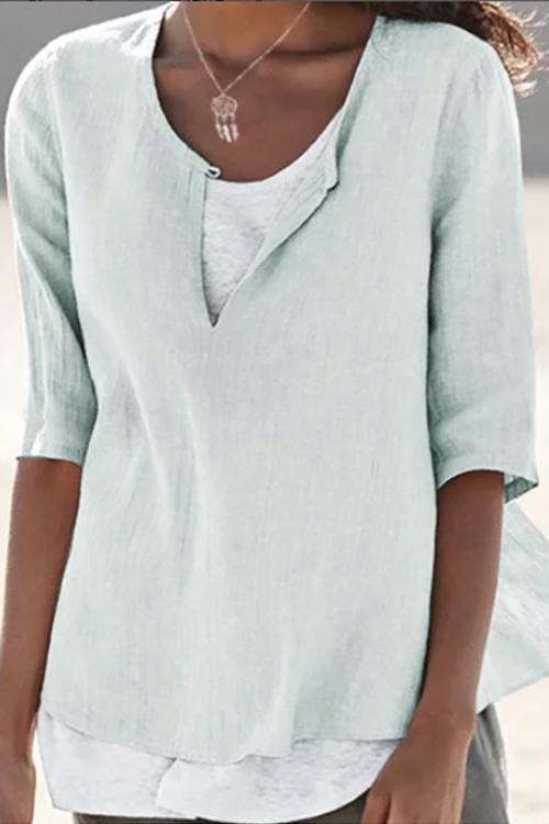 Linen V Neck Half Sleeve T Shirt
