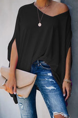 Solid V Neck Bat Blouse