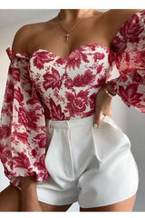 Floral Puff Sleeve Off Shoulder Blouse