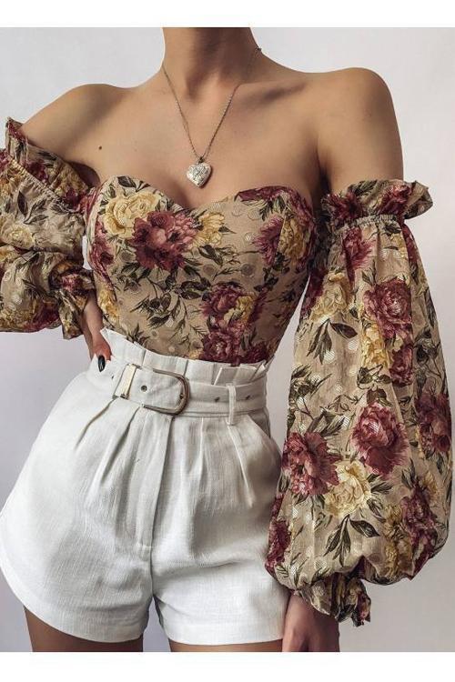 Floral Puff Sleeve Off Shoulder Blouse