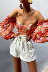 Floral Puff Sleeve Off Shoulder Blouse