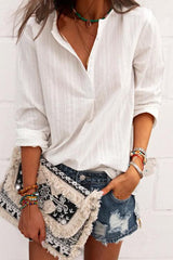 Solid V Neck Long Sleeve Blouse