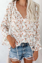 Floral Print Flares Sleeve Blouse