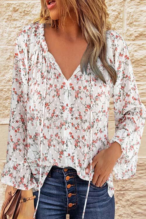Floral Print Flares Sleeve Blouse