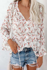 Floral Print Flares Sleeve Blouse