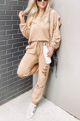 Borken Hole Hoodie Pants Set