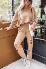 Borken Hole Hoodie Pants Set