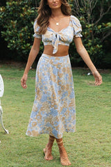 Floral Knot Crop Maxi Skirts Set