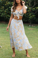 Floral Knot Crop Maxi Skirts Set