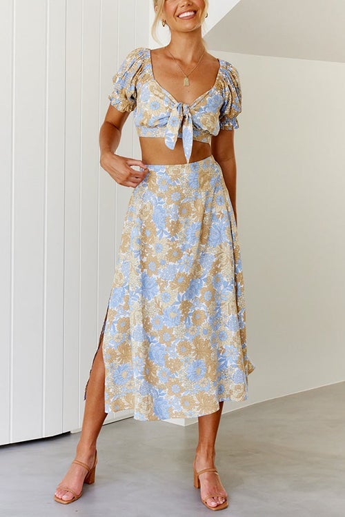 Floral Knot Crop Maxi Skirts Set