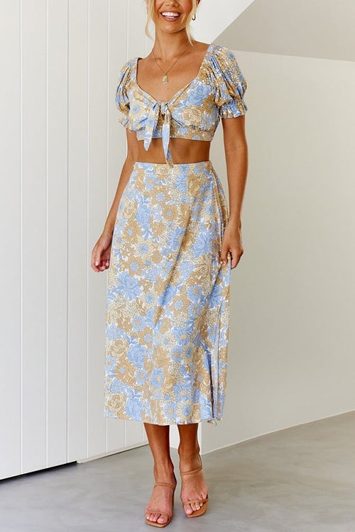 Floral Knot Crop Maxi Skirts Set
