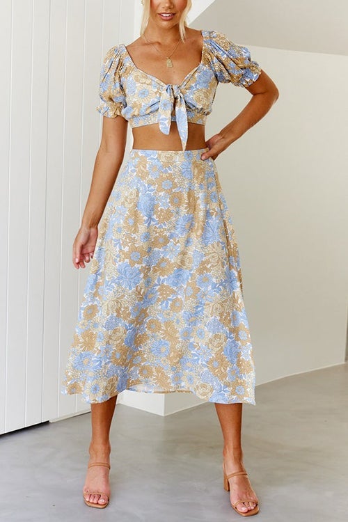 Floral Knot Crop Maxi Skirts Set