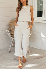 Button Back Tank Pants Set