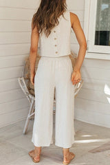 Button Back Tank Pants Set