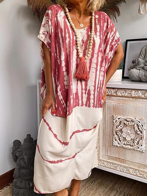 Tie Dye Bat Sleeve Loose Casual Long Dress