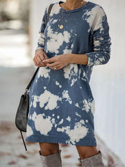 Tie Dye Print Long Sleeve Pullover Dress