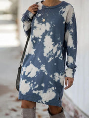 Tie Dye Print Long Sleeve Pullover Dress