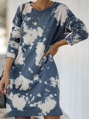 Tie Dye Print Long Sleeve Pullover Dress
