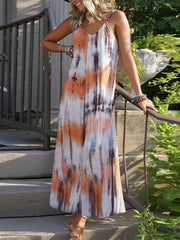 Tie Dye Printing Casual Maxi Suspender Dress