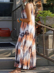 Tie Dye Printing Casual Maxi Suspender Dress
