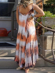 Tie Dye Printing Casual Maxi Suspender Dress