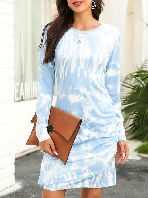 Tie Dye Round Neck Long Sleeve Mini Dress