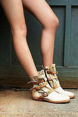 Boho Leather Buckle Ankle Flat Boot