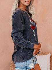 Wineglass Christmas Hat Print Pullover Top