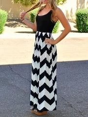 Casual Striped Sleeveless Maxi Dress, Crew Neck Vest Dress, Casual Every Day Dress, Women's Clothing