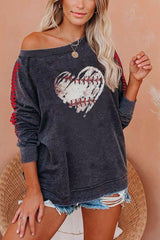 Street Casual Heart Shape Baseball Pattern Print Raglan Sleeves T-shirt