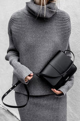 Charley Solid Color High Collar Knit Sweater Two-piece Suit