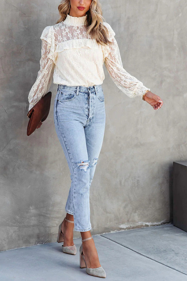 Finding Romance Lace Ruffle Sleeve Blouse