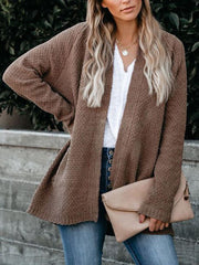 Solid Loose Bat Sleeves Pocket Cardigan