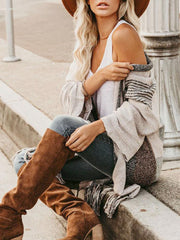 Fringe Color Block Loose Knit Cardigan