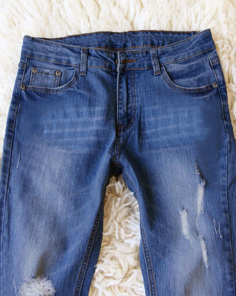 90s Vintage Ripped Fringe Hem Low Waist Jeans