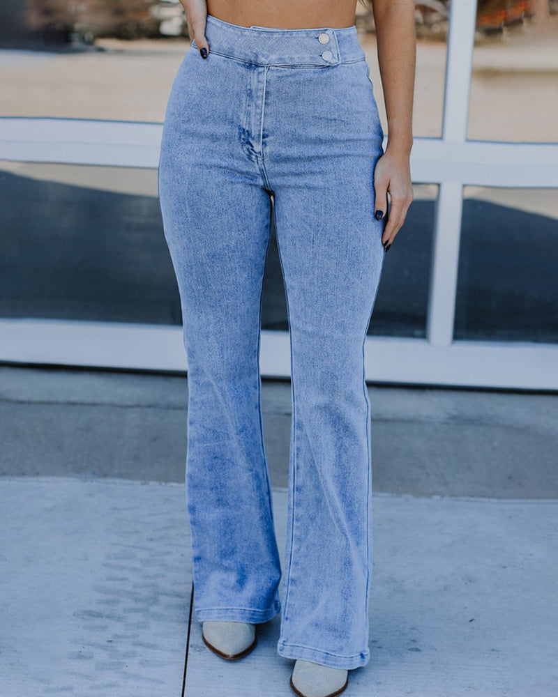 90s Vintage Obliques Button High Waist Flare Jeans