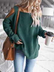 Cold Shoulder Solid Loose Sweater