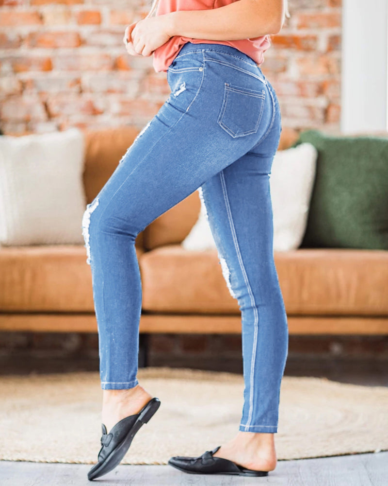90s Vintage Distressed Elastic Waist Skinny Jeans