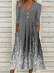 Summer New Dress Digital Printing Pleated V-neck Mid-sleeve Five-part Sleeve Long Dress S-5XL