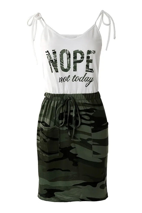 Bronxie Camo Letter Print Drawstring Casual Dress