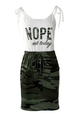 Bronxie Camo Letter Print Drawstring Casual Dress